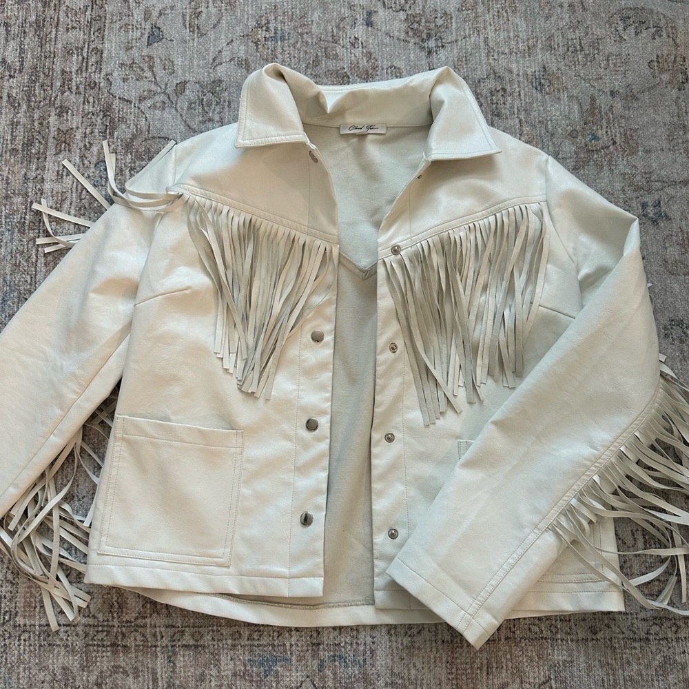 White fringe jacket, perfect for a bach/ wedding event!